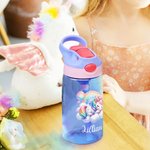Personalized Fantasy Unicorn Theme 16oz Kid Name Water Bottle with Straw and Spill-Proof Lid Christmas Birthday Gift for Boys Girls