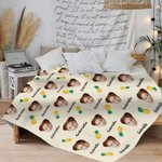 Personalized Multicolour Heart Flower Face Photo Soft Throw Blanket with Name Birthday Christmas Home Decor Gift for Family