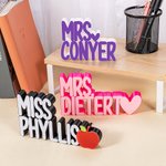 Personalized 3D Printed Multicolour Desk Name Plate with Title and Apple Heart Flower Icon Office Decor Birthday Appreciation Gift for Teacher