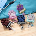 Personalized Glitter Dog Paw Print Nurse Badge Reel with Name and Paw Charm Nurse Week Birthday Gift for Dog Lovers Nurses Medical Staff
