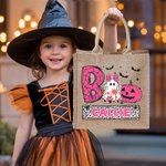 Sac à dos en toile de jute personnalisé avec nom Halloween Trick or Treat Cadeau pour enfant Garçon Fille