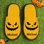 Pantofole pelose personalizzate multicolore con faccia di zucca e nome Accessori da viaggio per Halloween Regalo per la famiglia
