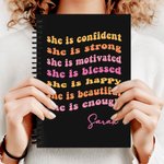 Personalized Self Care She Is Me Pink Lined Spiral A5 Journal Notebook with Name 120 Pages Birthday Affirmation Motivation Gift for Women Girls
