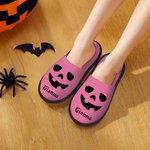 Pantofole pelose personalizzate multicolore con faccia di zucca e nome Accessori da viaggio per Halloween Regalo per la famiglia