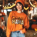 Personalised Spooky Mama Grandma Pumpkin Bat Design Crewneck Sweatshirt with 1-8 Names Halloween Costume Gift for Women