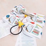 Personalised Apple Crayon Doodle Letters Design Hair Bow Clip or Tie with Name Hair Accessory Back to School First Day of Kindergarten Gift for Girls