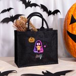 Calabaza de Halloween personalizada Fantasma de neón Bolsa de asas con nombre Truco o trato Regalo para niños Niñas