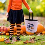 Personalized Watercolour Pumpkin Wizard Animal Trick or Treat Bag Sweets Bucket with Name Halloween Party Favors Gift for Boys Girls