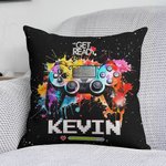 Housse de coussin personnalisée Get Ready Colorful Ink Splash Gamepad Design Throw Pillow Cover with Name Gaming Room Decor Birthday Gift for Game Lov