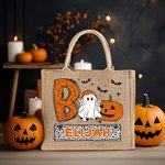 Sac à dos en toile de jute personnalisé avec nom Halloween Trick or Treat Cadeau pour enfant Garçon Fille