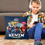 Housse de coussin personnalisée Get Ready Colorful Ink Splash Gamepad Design Throw Pillow Cover with Name Gaming Room Decor Birthday Gift for Game Lov