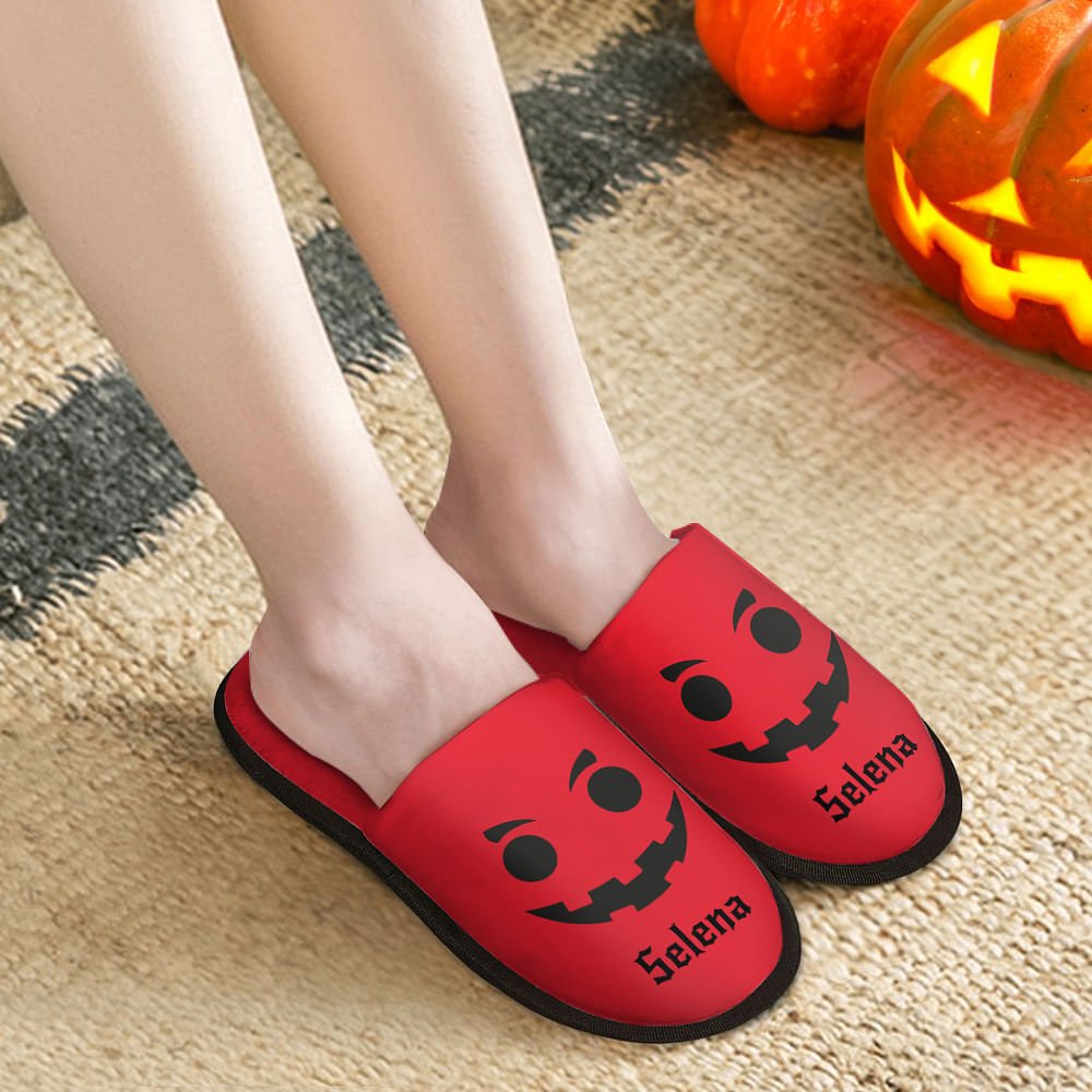 Pantofole pelose personalizzate multicolore con faccia di zucca e nome Accessori da viaggio per Halloween