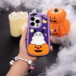 Personalised Cute Pumpkin Ghost 3D Silicone Phone Case with Name and Beaded Wrist Strap Halloween Birthday Gift for Women Girls