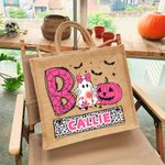Sac à dos en toile de jute personnalisé avec nom Halloween Trick or Treat Cadeau pour enfant Garçon Fille