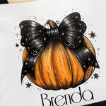 Personalized Pumpkin Bow Large Canvas Tote Bag with Name Halloween Trick or Treat Activities Gift for Women