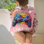 Housse de coussin personnalisée Get Ready Colorful Ink Splash Gamepad Design Throw Pillow Cover with Name Gaming Room Decor Birthday Gift for Game Lov