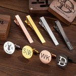 Personalisiertes Graviertes Krawattenklammer und Manschettenknöpfe Set Nussbaum Aufbewahrungsbox Hochzeit Geburtstag Geschenk für Trauzeuge Bräutigam