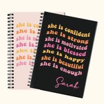 Personalized Self Care She Is Me Pink Lined Spiral A5 Journal Notebook with Name 120 Pages Birthday Affirmation Motivation Gift for Women Girls