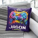 Housse de coussin personnalisée Get Ready Colorful Ink Splash Gamepad Design Throw Pillow Cover with Name Gaming Room Decor Birthday Gift for Game Lov