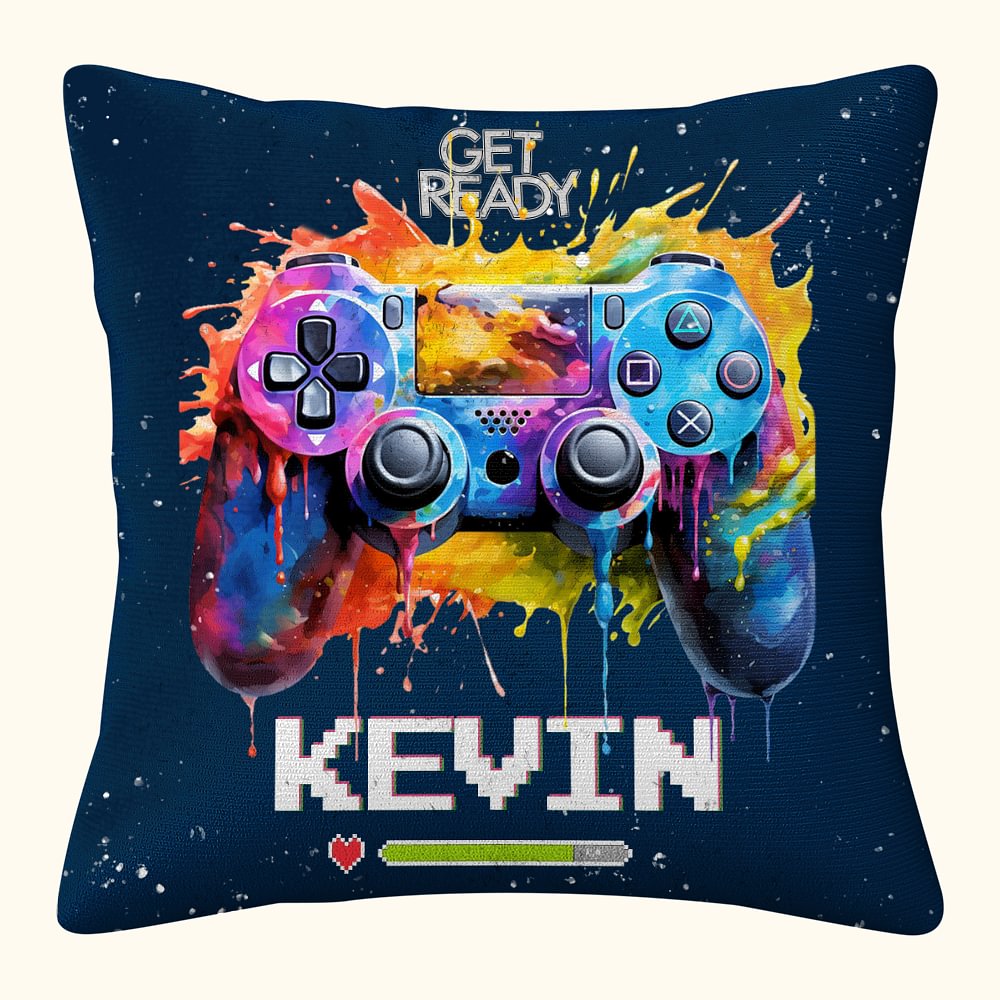 Housse de coussin personnalisée Get Ready Colorful Ink Splash Gamepad