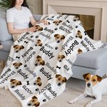 Personalized Dog Cat Photo Avatar Paw Print Bone Soft Throw Blanket with Name Multicolor Home Decor Birthday Gift for Pet Lovers