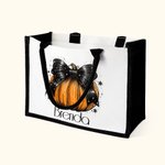 Personalized Pumpkin Bow Large Canvas Tote Bag with Name Halloween Trick or Treat Activities Gift for Women