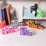 Personalized 3D Printed Multicolour Desk Name Plate with Title and Apple Heart Flower Icon Office Decor Birthday Appreciation Gift for Teacher