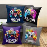 Housse de coussin personnalisée Get Ready Colorful Ink Splash Gamepad Design Throw Pillow Cover with Name Gaming Room Decor Birthday Gift for Game Lov