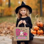 Sac à dos en toile de jute personnalisé avec nom Halloween Trick or Treat Cadeau pour enfant Garçon Fille