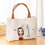 Sac en Toile Personnalisé avec Personnage Cartoon Nom Fleur de Naissance Grande Capacité Essentiel de Voyage Cadeau Anniversaire Noël pour Femme Fille