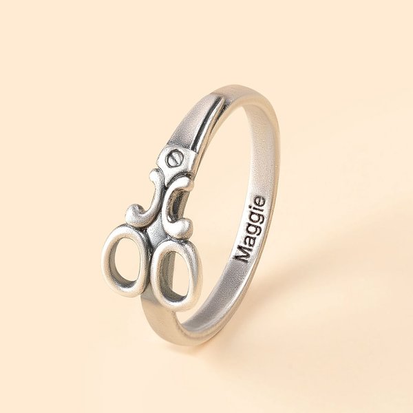 Personalised Dainty Scissors Ring with Engraved Name Hairdresser Jewellery Birthday Gift for Hairstylists Sewing Lovers