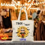 Personalized Cute Witch Vampire Trick or Treat Canvas Tote Bag with Name Halloween Gift for Kids