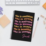 Personalized Self Care She Is Me Pink Lined Spiral A5 Journal Notebook with Name 120 Pages Birthday Affirmation Motivation Gift for Women Girls