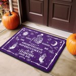 Personalized Hugging Skeleton Ouija Board Doormat with Name Gothic Home Decor Halloween Gift for Couple Divination Enthusiasts