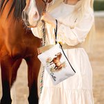 Personalized Watercolour Floral Horse  Linen Wristlet Makeup Bag with Name Birthday Gift for Women Horse Lovers