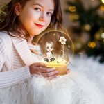 Personalised Cartoon Character Birth Flower Acrylic LED Night Light with Wooden Base Home Decor Gift for Boys Girls