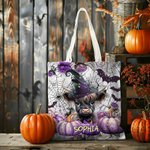 Sac à main en toile avec nom pour Halloween Cadeau pour Garçons Filles Highland Cow Lovers
