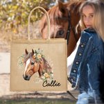 Gepersonaliseerde bloemige herbruikbare Jute draagtas met naam Verjaardagscadeau voor vrouwen en meisjes