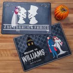 Personalized Horror Couple Skull Doormat with Name Non-slip Home Decor Day of the Halloween Housewarming Gift for Couple