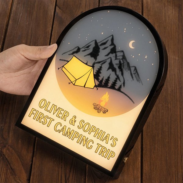 Veilleuse LED en Acrylique Personnalisée avec Texte Motif Tente Décoration à la Chambre Cadeau pour Amoureux de Camping