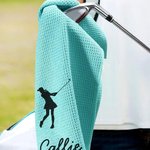Personalized Super Absorbent Multiple Colours Cotton Golf Waffle Towel with Name Hanging Clip Birthday Gift for Golf Lovers