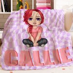 Gepersonaliseerd Multicolor Ruitjesbord Schattig Karakter Zacht Deken met Schaduwnaam Kerstmis Verjaardagscadeau voor Jongens Meisjes