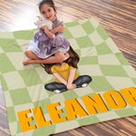 Gepersonaliseerd Multicolor Ruitjesbord Schattig Karakter Zacht Deken met Schaduwnaam Kerstmis Verjaardagscadeau voor Jongens Meisjes