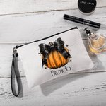 Trousse de maquillage personnalisée avec nœud en forme de citrouille et bracelet à votre nom Cadeau de voyage pour femmes pour Halloween