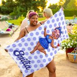 Personalized Multicolor Cartoon Quick Dry Black Woman Girl Beach Towel with Name Birthday Travel Essential Gift for Friend Bestie