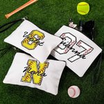 Personalized Basketball Softball Baseball Football Name Makeup Bag with Wrist Strap Birthday Anniversary Gift for Women Sports Lover