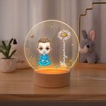 Personalised Cartoon Character Birth Flower Acrylic LED Night Light with Wooden Base Home Decor Gift for Boys Girls