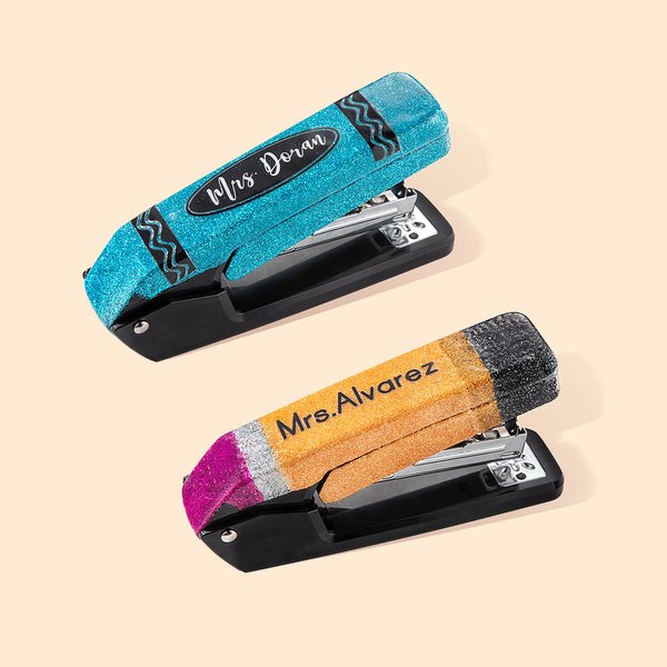 Glitter Stapler with Pencil & Crayon Design