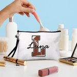 Personalized Basketball Softball Baseball Football Name Makeup Bag with Wrist Strap Birthday Anniversary Gift for Women Sports Lover