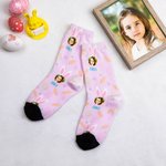 Personalized Cute Bunny Ears Photo Mid-calf Socks with Name and Easter Egg Carrot Element Gift for Kid